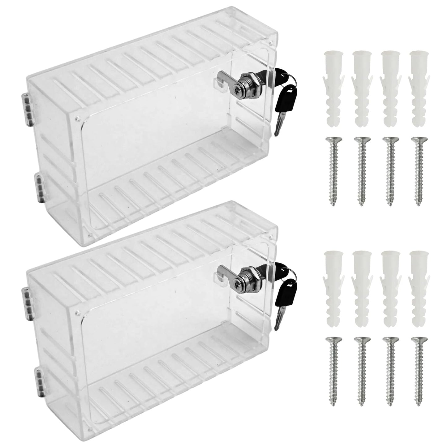 Saihisday 2 Pcs Thermostat Lock Box with Keys, Wall Mounted Acrylic Thermostat Guard Box Large Thermostat Cover with Lock Fit for 6.1"W×3.85"H All Type Wall Thermostats or Smaller