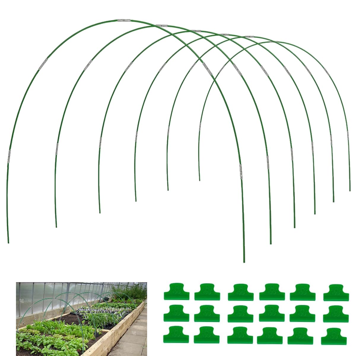 36Pcs Greenhouse Hoops for Raised Beds,8ft Greenhouse Hoops,Grow Tunnel,6 Sets Garden Hoops Rustproof Plastic Coated Steel Support Frame Hoops for Raised Beds, Garden Tunnel Row Cover Hoops Kit