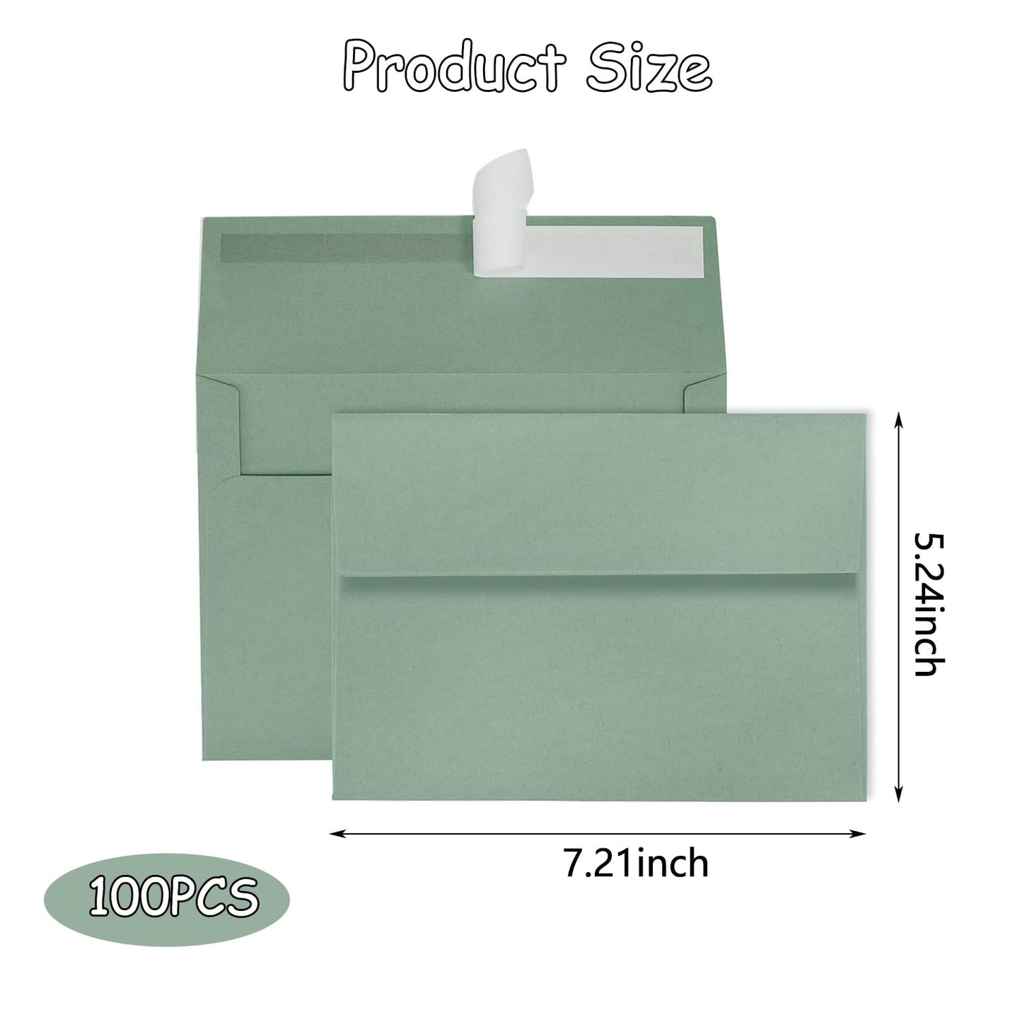 BEANPRECOY 100 Pcs A7 Envelopes, Self-Adhesive Envelopes, 5x7 Envelopes, Printable Invitation Envelopes for Weddings Invitations, Party Invitations, Photos, Postcards, Greeting Cards (Sage Green)