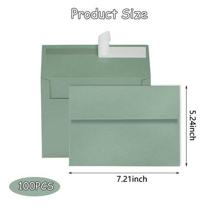 BEANPRECOY 100 Pcs A7 Envelopes, Self-Adhesive Envelopes, 5x7 Envelopes, Printable Invitation Envelopes for Weddings Invitations, Party Invitations, Photos, Postcards, Greeting Cards (Sage Green)