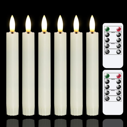 Yeelida Battery Operated Flameless Taper Candles with Two Remote Timer, 6.4" LED 3D-Wick Window Candles, Flickering Long-Lasting Warm Light Electric Pack of 6 Flameless Candlesticks (0.78" Dia, Ivory)