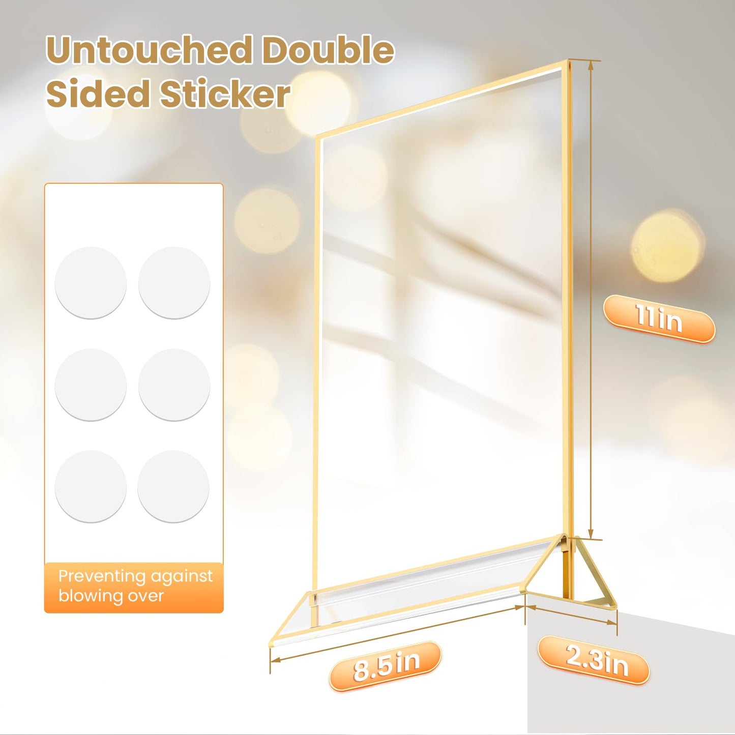 YOAEAILY Acrylic Sign Holder 8.5X11 Gold Frames Double-Sided Gold Picture Frames Flyer Holder for Menu Holder Wedding Table Number Holder Photo Frames with Double Sided Stickers-3 Pack