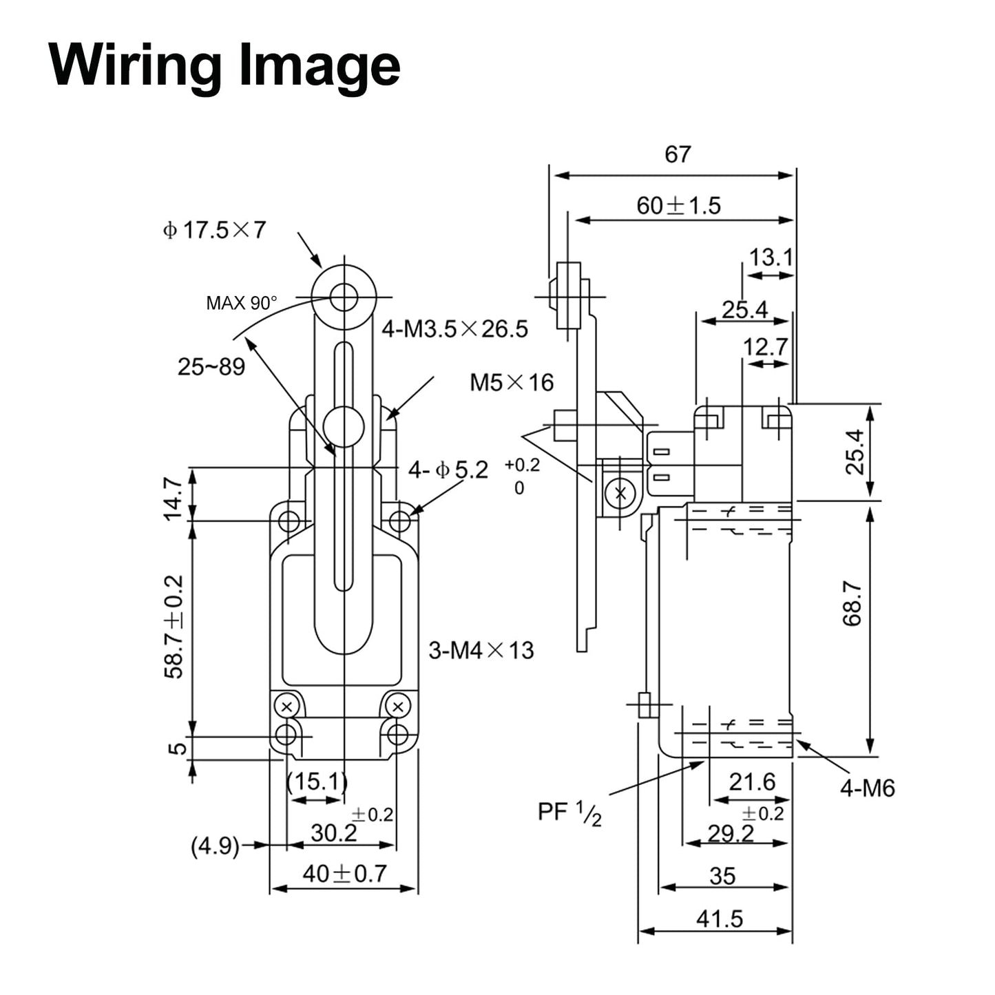 Baomain WLCA12-2-Q Limit Switch Momentary Switch, Adjustable Rotary Roller Lever, IP66 Waterproof