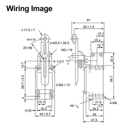 Baomain WLCA12-2-Q Limit Switch Momentary Switch, Adjustable Rotary Roller Lever, IP66 Waterproof