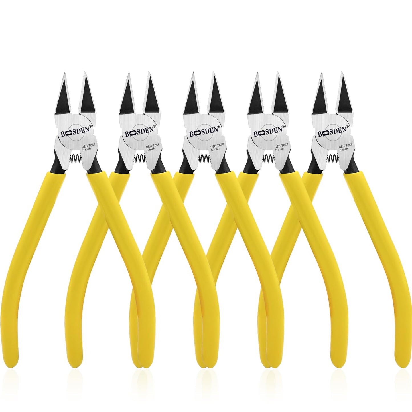 BOOSDEN 5 Pack 6'' Wire Cutters, Diagonal Cutting Pliers, Dikes Side Cutters, Barbed Wire Snips, Precision Spring Loaded Wire Cutters, Mini Wire Cutter Set for Floral, Electrical, Crafting, DIY