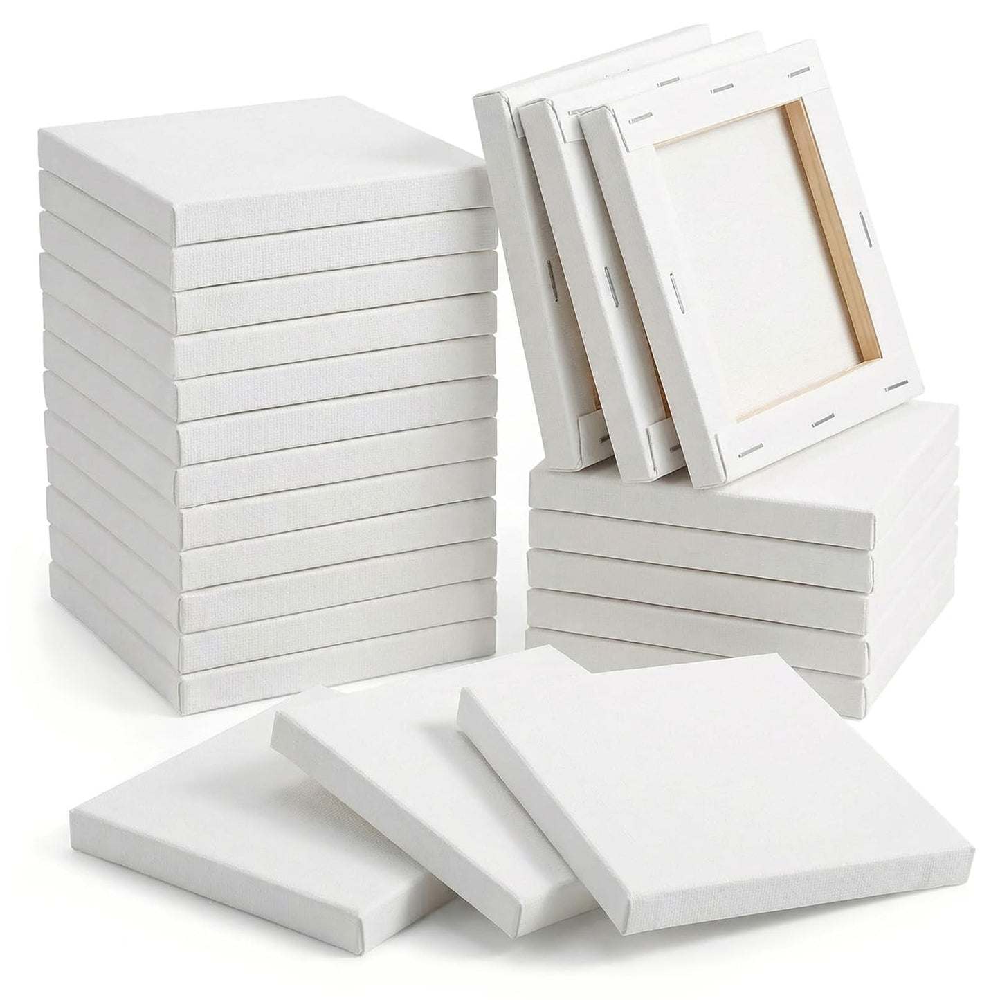 PLAZOTTA 4x4 Inch Mini Stretched Canvas Panels,24 Pack Small Canvas Boards Square Canvas for Craft, Painting Party