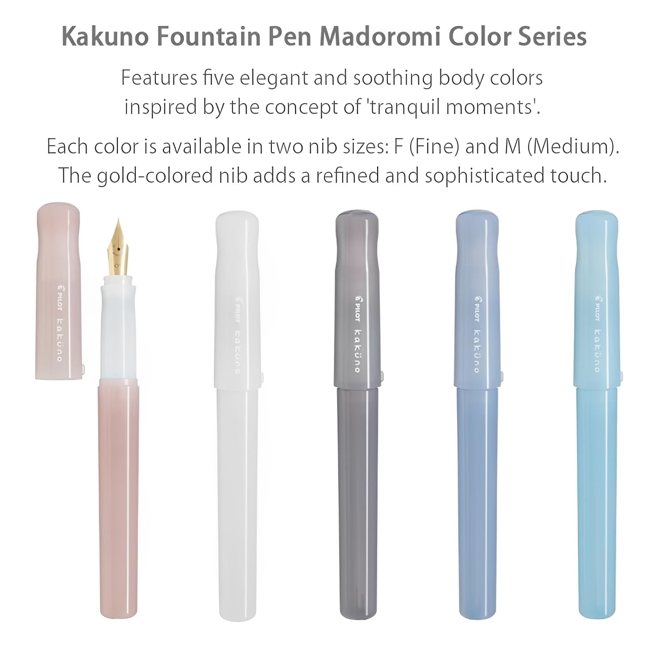 Pilot Kakuno Fountain Pen Madoromi Color Series, Gold (Smiley Face) Fine Nib, Perfect for Beginners and Creative Expression, Ivory, PFKA-1MDIF