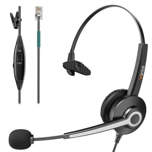 Wantek RJ9 Mono Telephone Headset with Noise Cancelling Microphone, Corded Desk Phone Headset for Polycom ShoreTel NEC Nortel Norstar Toshiba Siemens Landline Office Phones (One Ear)