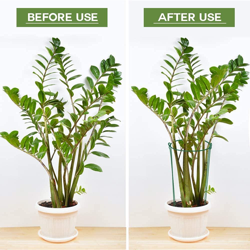 Plant Support Stake, 8 Pack Green Half Round Plant Support Ring Metal Garden Stem Support Stake with 20 Pcs Plant Clips & Plant Ties for Potted Plants Tomato Vegetable Flowers (9.8“W x 15.7”H)