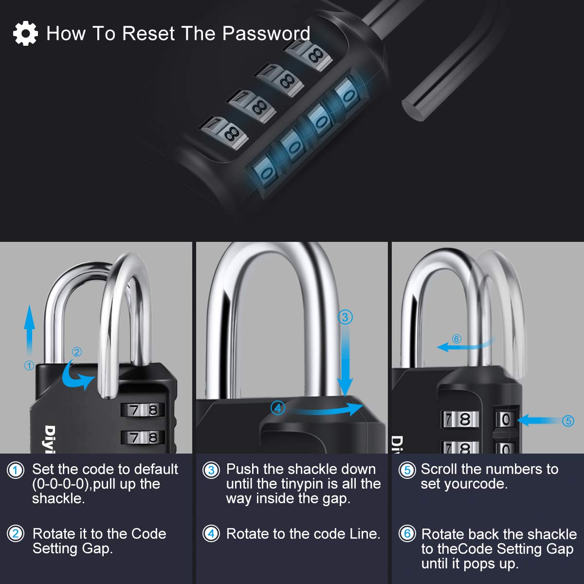 Combination Padlock, [4 Pack] Diyife 4 Digit Locker Lock Weatherproof Lock Outdoor Combination Lock for School Gym Locker,Toolbox, Fence, Gate, Hasp, Cabinet(Black)