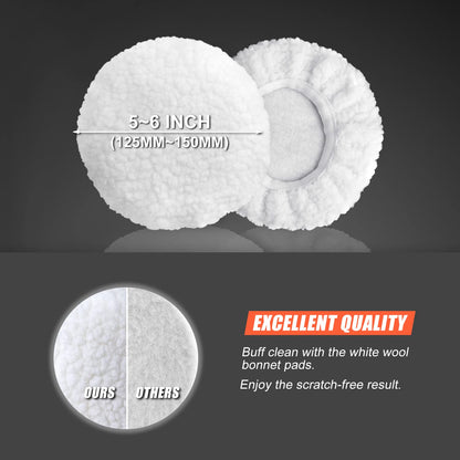 POLIWELL 6 Inch Car Polishing & Buffing Sponge Pads Kit Wool Bonnet Pads for Household Electric Drill and Auto Polisher with 8mm M14 Drill Adapter for Washing Cleaning Waxing Dusting, 11PCS
