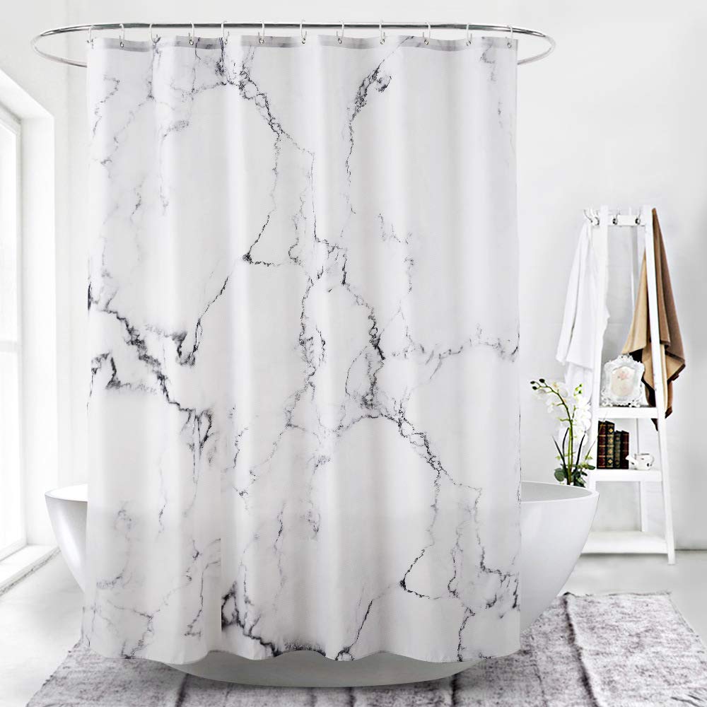 Yostev Marble Bathroom Shower Curtain,Grey and White Fabric Shower Curtain with Hooks,Unique 3D Printing,Decorative Bathroom Accessories,Water Proof,Reinforced Metal Grommets 72x72 Inches