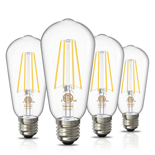 Volxon LED Edison Bulbs 60 Watt Equivalent, E26 Incandescent Light Bulbs Replacement 800LM, 4000K Daylight White Vintage Bulb, Non-Dimmable, ST58 Filament Bulb Clear Glass, ETL Listed(4 Pack)