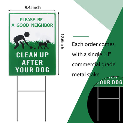 Thten Please Clean Up After Your Dog,Double Sided, Easy Install,12" x 9" Yard Sign with Metal Wire H-Stakes,Be a Good Neighbor Sign,Pick Up Your Dog Poop Signs, Dog Poop Sign 3 Pack