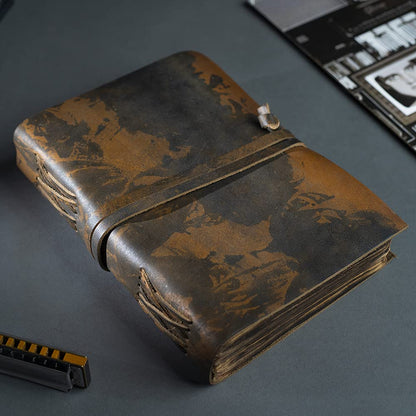 Wanderings Vintage Leather Journal with Burned Edge Paper - 6"x9" (15x23cm) - Rustic Antique Notebook Perfect for Writing a Book of Shadows Journal a Grimoire Sketching Drawing as a Diary