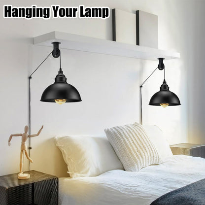 Pulley Wheel for Plug in Pendant Light, Wall Ceiling Mount-Pulley for Hanging Lamp, 1 Pack PulleyWheel and 4 Pack Swag Hooks for Hanging Electric Wire Cable Cord Chandelier Plant Grow Lights (Black)