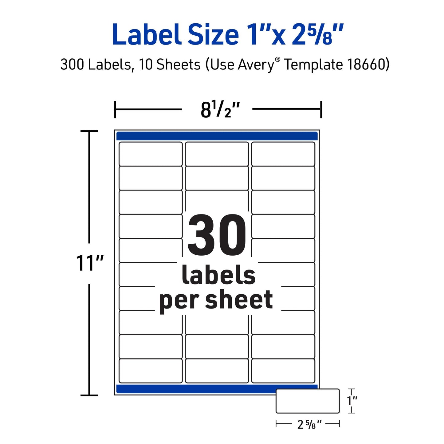 Avery Easy Peel Mailing Labels for Ink Jet Printers, 1 x 2-5/8 Inches, Clear, Pack of 300 Labels (18660)
