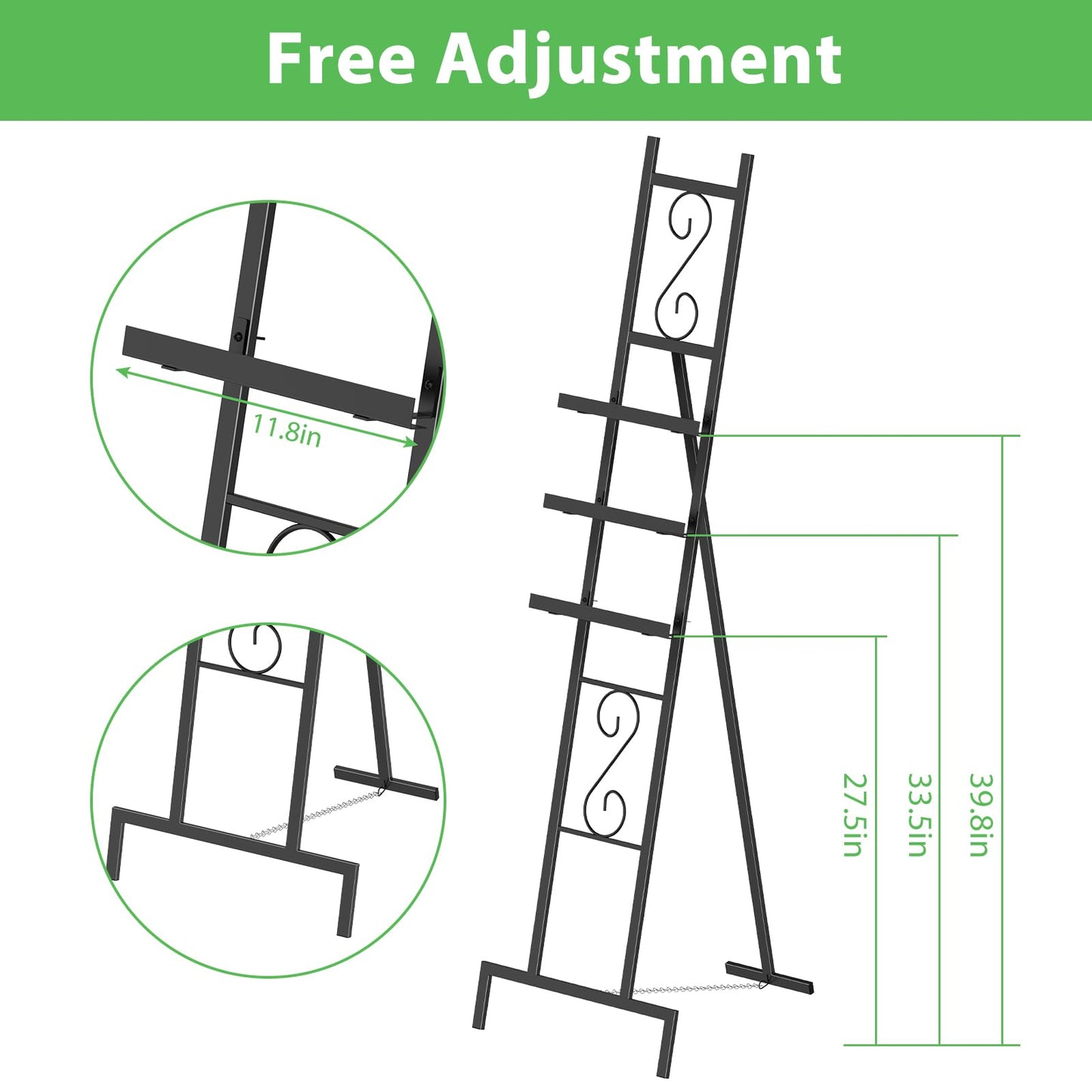 Skcoipsra Black Easel Stand, 3 Tier Adjustable Larger Wedding Welcome Sign Holder, Art Poster Display Stand Free Standing with Chain, 17x17x58 Inch
