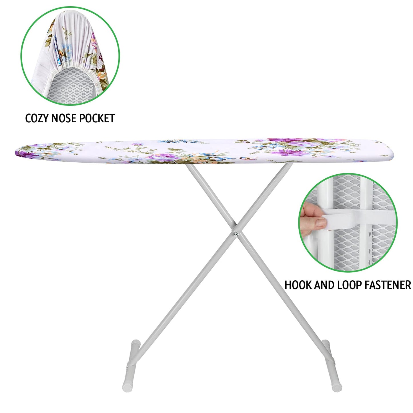 Rerrmico Ironing Board Cover and Pad 15x54 Inch Standard Ironing Board Cover with Elastic Edge and Hook and Loop Fasteners Scorch and Stain Resistant Cotton Ironing Covers with Thick Padding