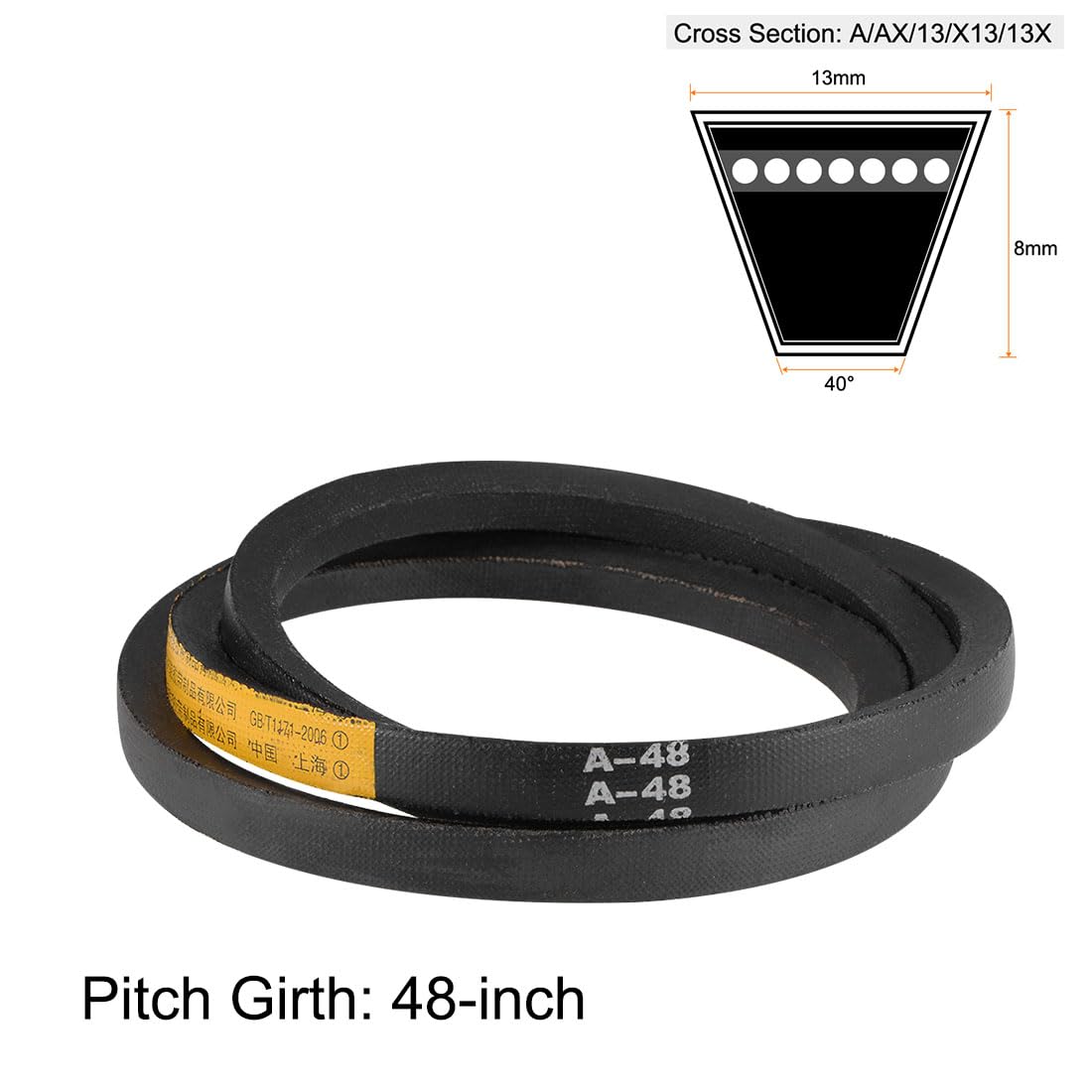 uxcell A48 Drive V-Belts 48" Pitch Length 13mm Width 8mm Thick JIS Standard A-Section Rubber Drive Transmission Belt 2pcs