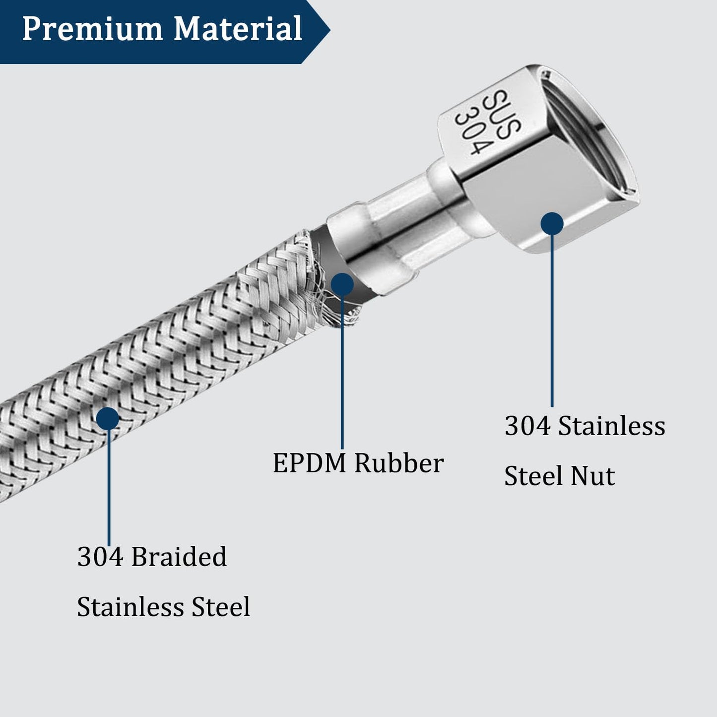 48" Faucet Supply Line,3/8" Comp x 1/2" FIP Flexible Faucet Connector,Stainless Steel Braided Supply Line for Long Distance Use of Faucet Sink, Water Heater, Angle Valve（Plumbers Tape Include）