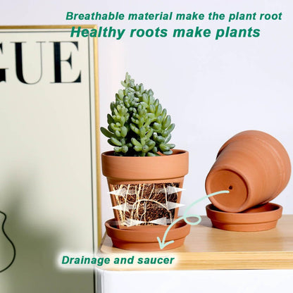 Terracotta Pots with Saucer - 12 Pack 3 Inch Clay Pot Ceramic Pottery Planter Cactus Flower Pots Succulent Pot Drainage Hole, Great for Plants, Crafts, Wedding Favor