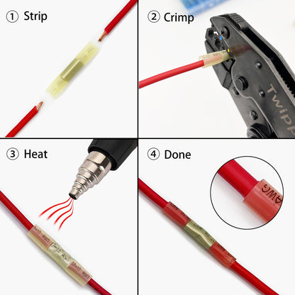 Twippo 220Pcs But Terminal Connectors Waterproof Heat Shrink Wire Connectors Automotive Electrical Connector Terminals Kit Crimp Connectors (22-10 Gauge)