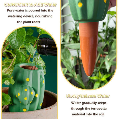 4 Pcs Plant Self-Watering Spikes, Automatic Plant Waterer Devices, Terracotta Drip Water Stakes Irrigation Watering Globes, Plant Watering System for Indoor Outdoor Garden (Cactus)