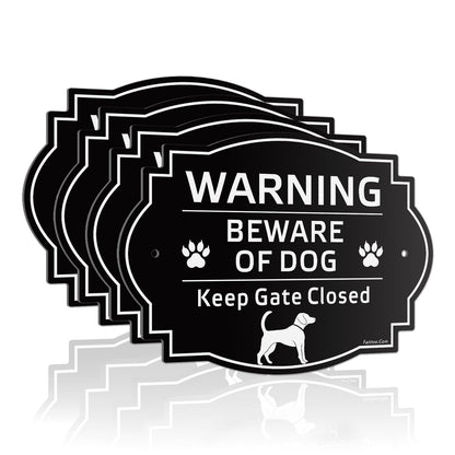 Faittoo Beware of Dog Sign Outdoor, Keep Gate Closed Sign, 4 Pack 10"x7" Rust Free Reflective Aluminum, Fade Resistant, UV Protected, Weatherproof, Warning Dog Sign for Door or Gate