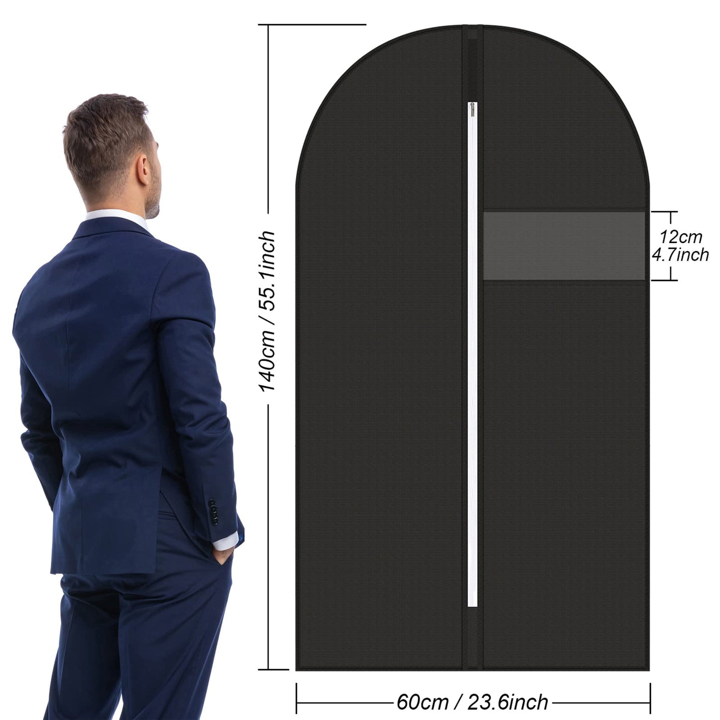 Pitmoly 55 inch/ 140 cm Garment Bag, Breathable Garment Cover for Suit, Hanging Clothes Cover for Storage Shirt, Jacket, Coat, Sweater, Set of 5 (Black)