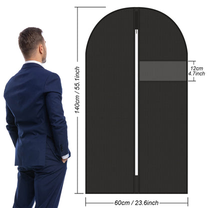 Pitmoly 55 inch/ 140 cm Garment Bag, Breathable Garment Cover for Suit, Hanging Clothes Cover for Storage Shirt, Jacket, Coat, Sweater, Set of 5 (Black)
