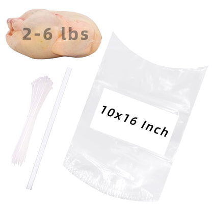 Poultry Shrink Wrap Bags,50 Pack Clear Poultry Heat Shrink Bags 10x16 Inches Freezer with 50 Zip Ties,a Silicone Straw for Chickens,Rabbits