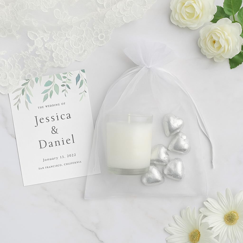 Allgala 100 Count Organza Gift Party Favor Bags with Drawstring (White, 8x12 Inch)