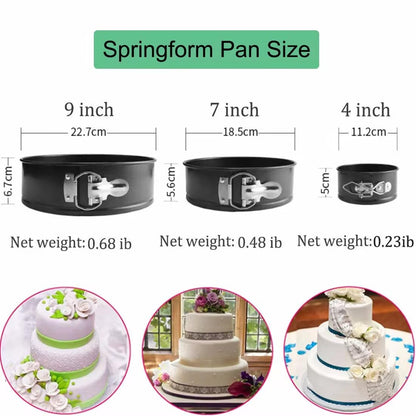 3Pcs Springform Pan Set, 4"/7"/9" Non-Stick Cheesecake Pan, Leakproof Round Cake Pan,Removable Bottom Quick Release Latch Moulds for Birthday Cake,Gift Free 50 Pcs Cake Paper