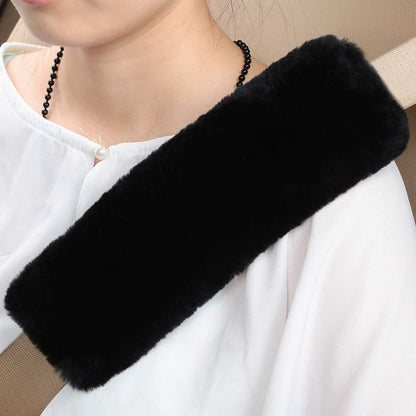 2 Pack Automotive Authentic Sheepskin Car Seat Belt Pads, Soft Shoulder Pad, Neck Cushion Protector, Genuine Natural Merino Wool (Black)
