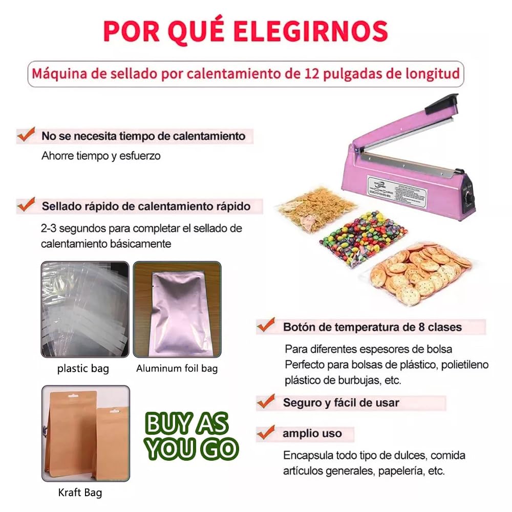 Compact 8-inch Manual Impulse Sealer for Plastic Bags, Quick-Seal Impulse Bag Sealing Machine for PE & PP Plastic with Replacement Kit