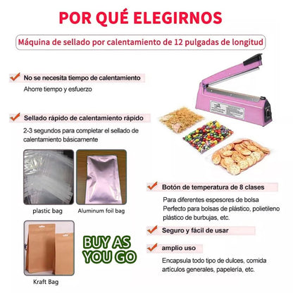 Compact 8-inch Manual Impulse Sealer for Plastic Bags, Quick-Seal Impulse Bag Sealing Machine for PE & PP Plastic with Replacement Kit