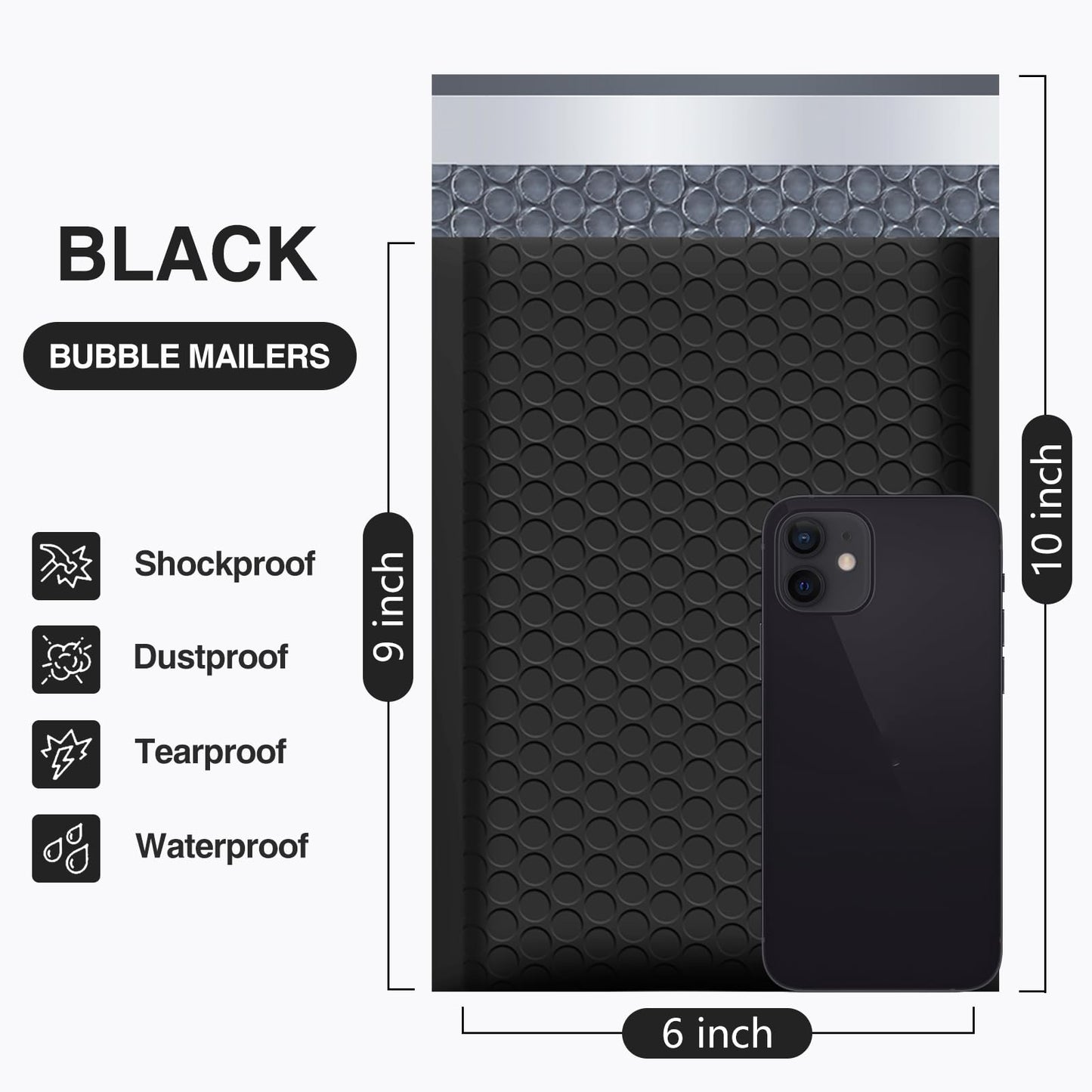 UCGOU Bubble Mailers 6x10 Inch Black 50 Pack Usable Size 6x9 Padded Envelopes Small Business Mailing Packages Opaque Self Seal Adhesive Waterproof Boutique Shipping Bag for Jewelry Makeup Supplies