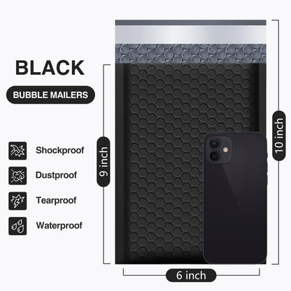UCGOU Bubble Mailers 6x10 Inch Black 50 Pack Usable Size 6x9 Padded Envelopes Small Business Mailing Packages Opaque Self Seal Adhesive Waterproof Boutique Shipping Bag for Jewelry Makeup Supplies