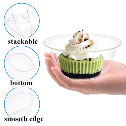 Tebery 100 Pack Clear Premium Plastic Bowls, 12 OZ Hard Soup Bowl Salad Bowl, Dessert Size Party Bowls for Wedding, Catering, Parties, Buffets, Events, Or Everyday Use