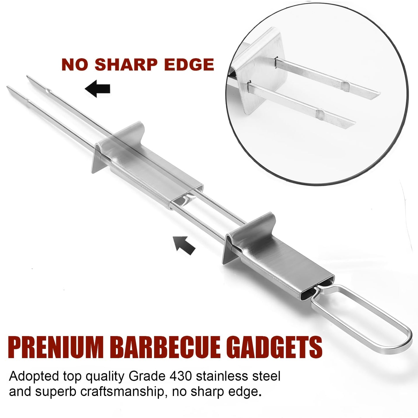 SHIKORI Kabob Skewers,13 inch Metal Skewers for Kabobs with Push Bar Skewers for Grilling Double Fork Anti-Roll Kebab skewers Stainless Steel Flat BBQ Skewers for Meat (12 Pcs)