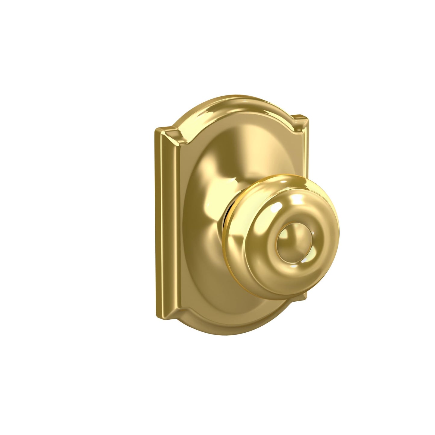 Schlage F10 GEO 605 CAM Georgian Door Knob with Camelot Trim, Hall & Closet Passage Lock, Bright Brass