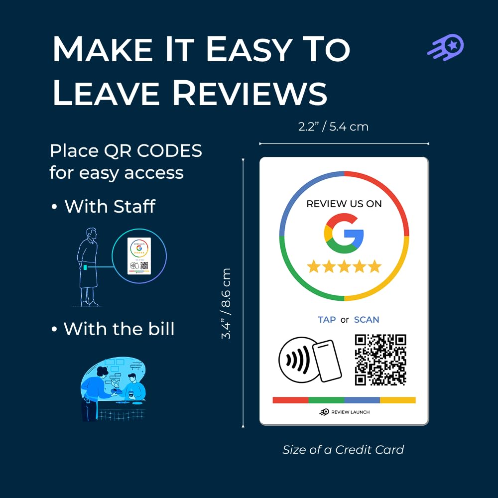 Review Launch Review Tap Card Compatible with Google Review Stand | Boost Online Reviews Google Rank with Fast Zappy NFC Tap QR Code Stand | Works Like a Digital Card tap dot Card (Card, 3 Pack)