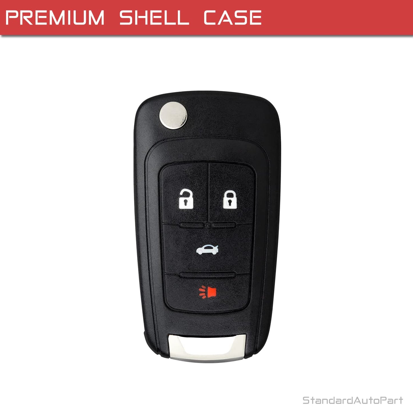 StandardAutoPart 4 Button Flip Key fob case Compatible with Chevy Cruze Equinox Sonic Malibu Impala Camaro Terrain Lacrosse Regal Verano Encore Allure OHT01060512 [Shell Case Only]
