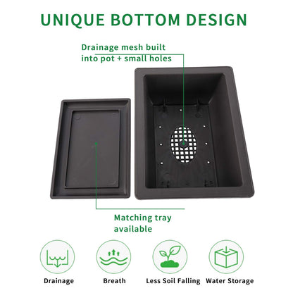 Artilife 6Pcs 6.5Inch Bonsai Pots,Plastic Bonsai Training Pots Humidity Trays Square Nursery Pots for for Plants, Flowers, Herbs, African Violets & Seed Nursery