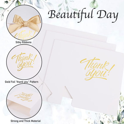KPOSIYA Small Gift Bags, 50 Pack Small Thank You Bags 4.5x1.8x3.9 Inches Party Favor Bag White Paper Candy Boxes with Bow Ribbon,Mini Gift Box for Wedding Baby Shower Birthday Bridal Business Party