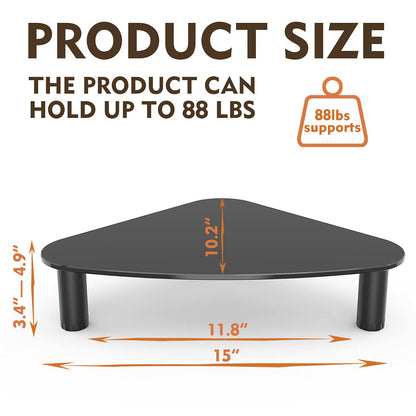 Tempered Glass Computer Monitor Riser | Triangle Save Space Desktop Corner Stand for Computer Monitor & Laptop Black HD01B-003