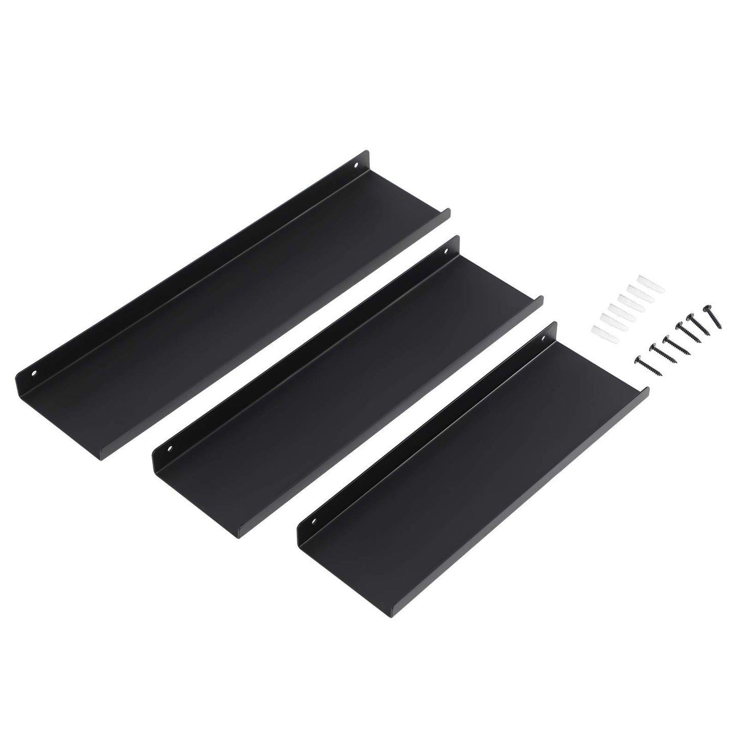 SONGMICS Set of 3 Wall Shelves, Metal Floating Shelves, Industrial Wall-Mounted Shelving for Decorations, Photos, Knickknacks, Multiple Layouts, 6 Screws Included for Mounting, Black ULFS12BK