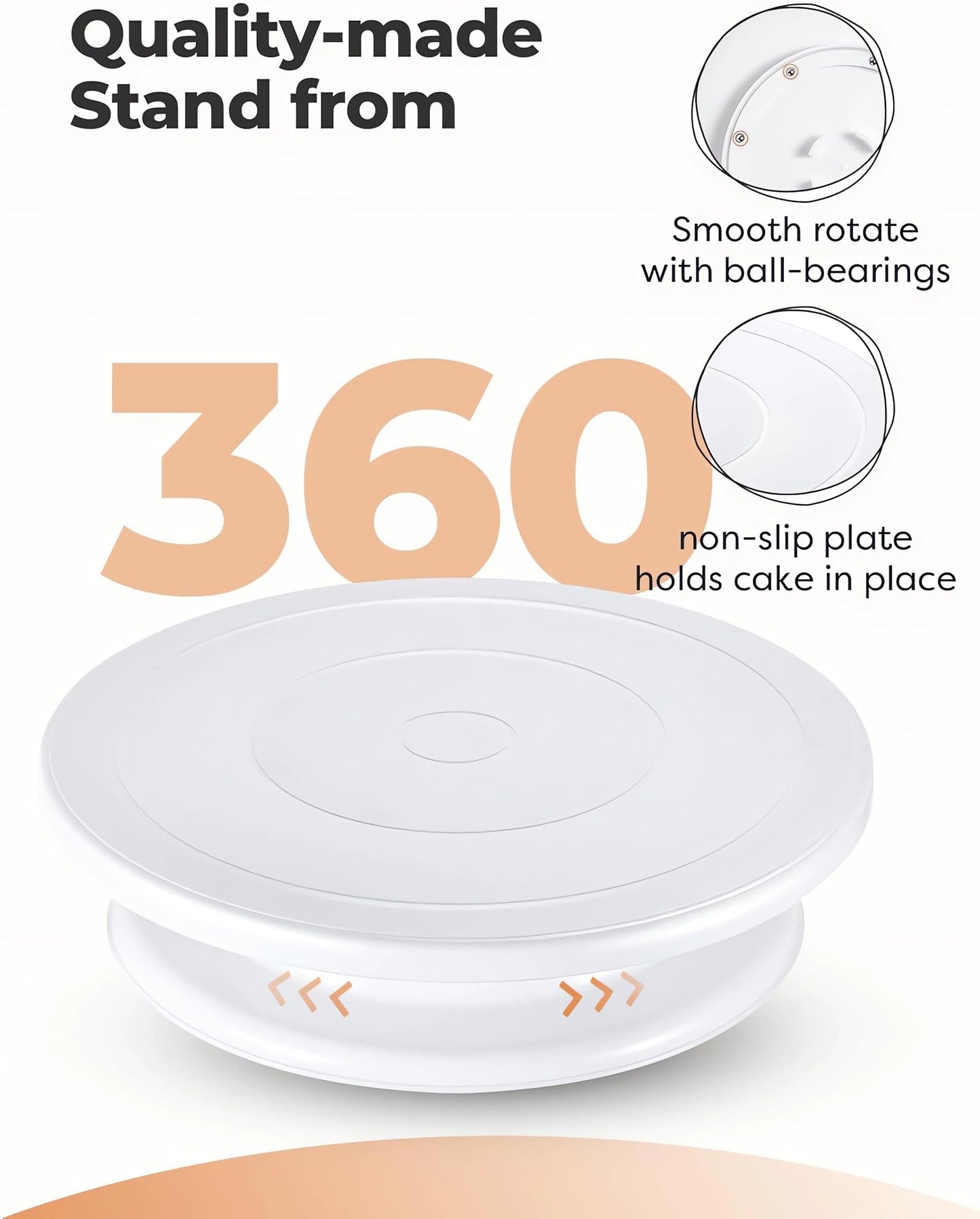YCbingo 11 Inch Cake Rotating Turntable with 2 Icing Spatula and 3 Icing Smoother, Cake Rotating Turntable Stand White Baking Cake Decorating Supplies (6 PCS)