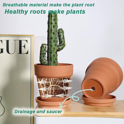 vensovo 6 Inch Clay Pot for Plant with Saucer - 4 Pack Large Terra Cotta Plant Pot with Drainage Hole, Flower Pot with Tray, Terracotta Pot for Indoor Outdoor Plant